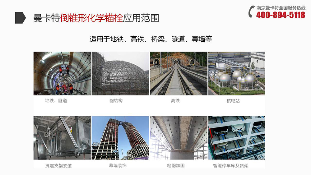 曼卡特倒錐形化學(xué)錨栓在地鐵、高鐵、橋梁隧道中大顯身手！